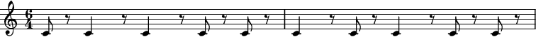 \time 6/4 c8 r8 c4 r8 c4 r8 c8 r8 c8 r8 | c4 r8 c8 r8 c4 r8 c8 r8 c8 r8